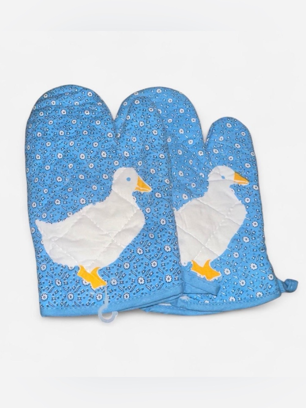 Quilted Blue Duck Oven Mitts - Set of 2